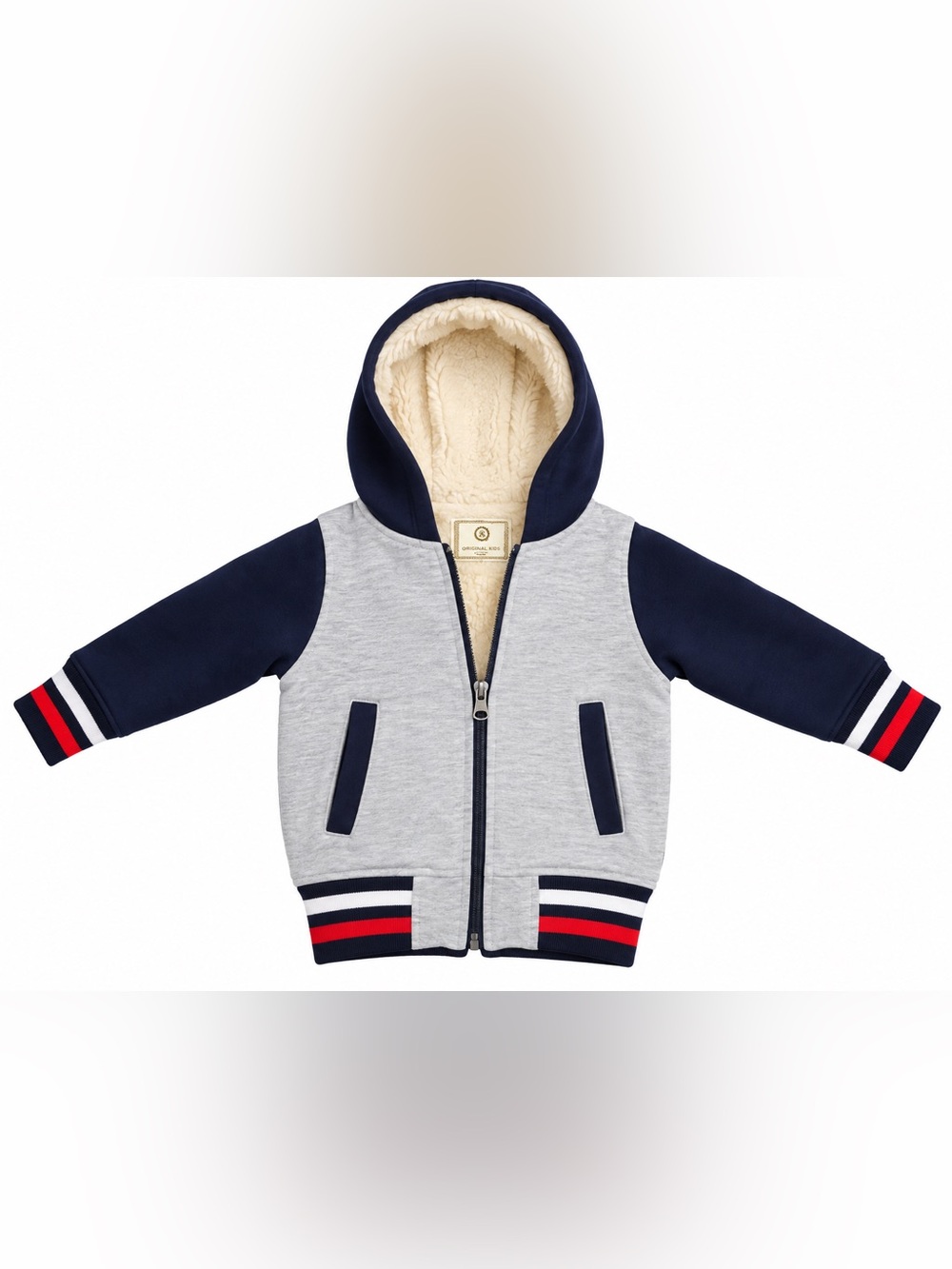 Kids Sherpa-Lined Hooded Jacket - Gray & Navy